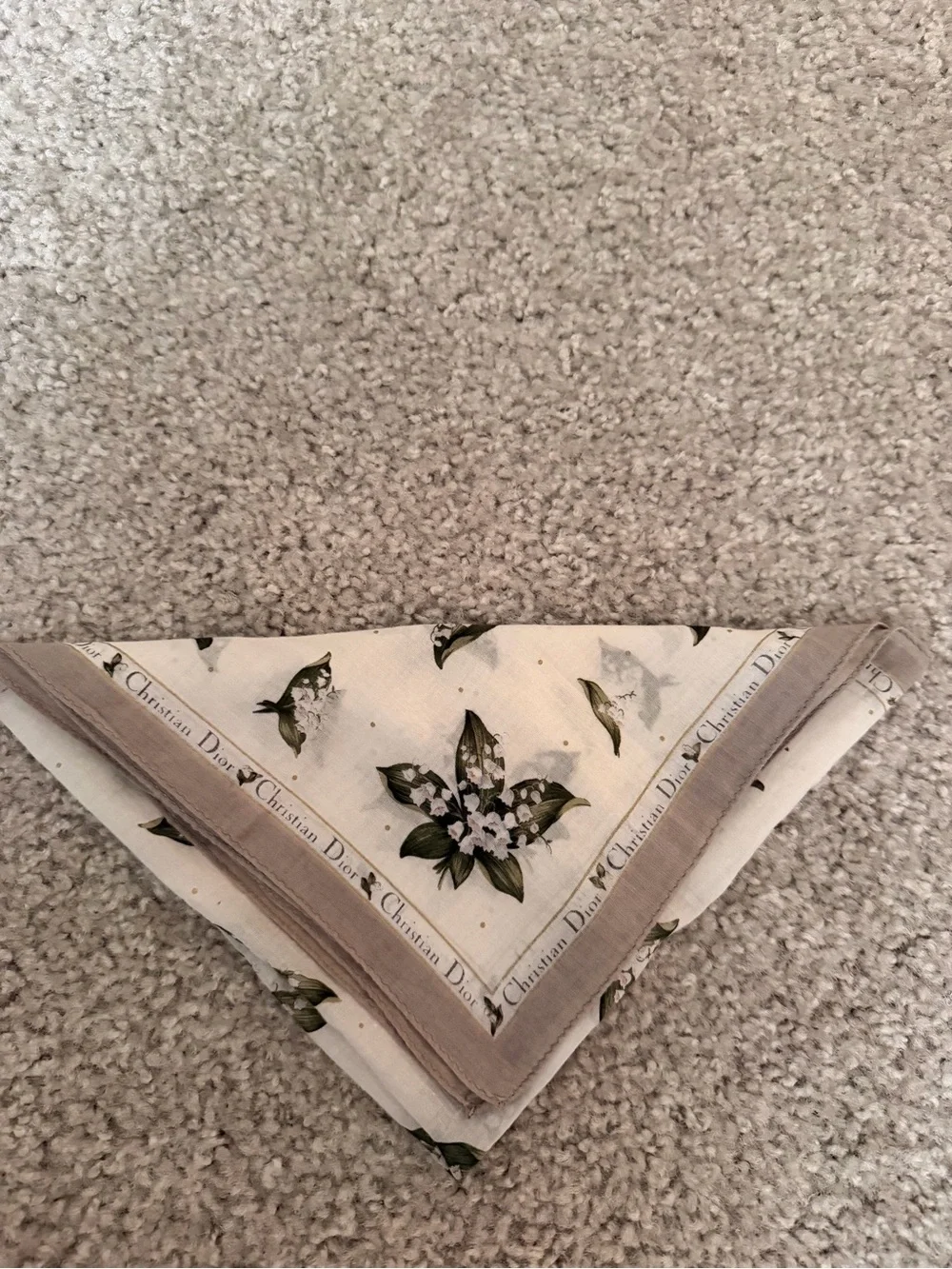Dior Cream Silk Napkin with Green Floral Motif